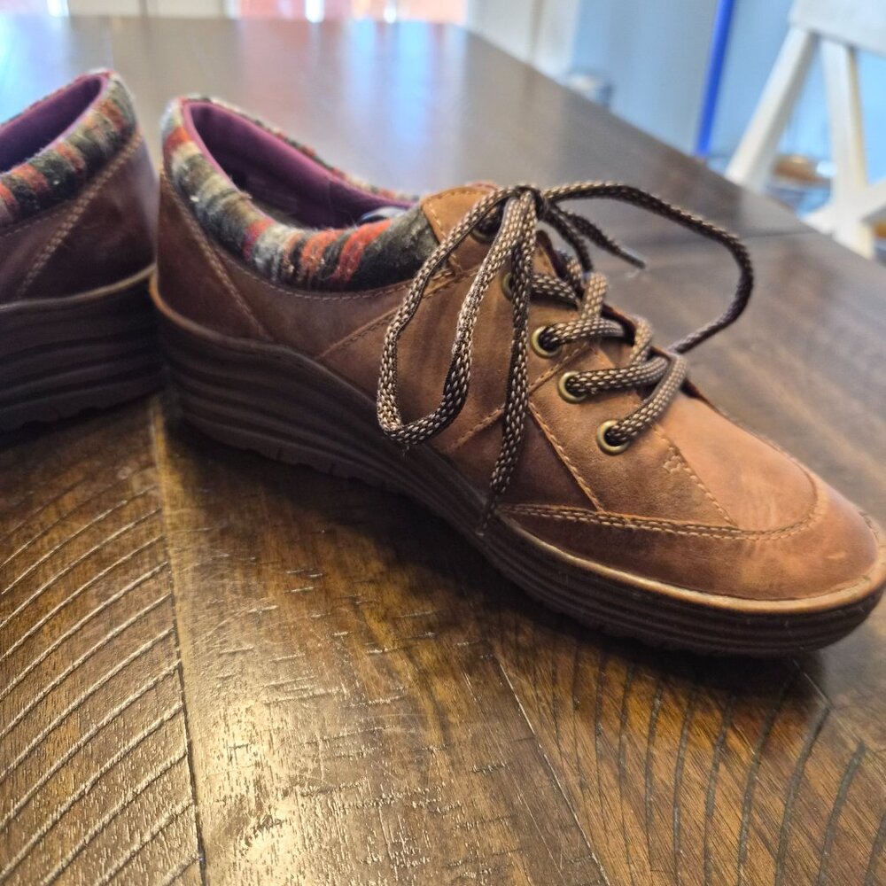Bionica Womens Wedge Shoes Sneakers Gervais Leather Textile Oxford Brown 10M - Picture 6 of 9